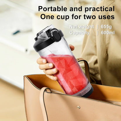 Portable Blender for Smoothies, 20Oz Small Personal Blender with Travel Lid, USB Rechargeable, Single Serve Fruit Mixer for Kitchen, Black