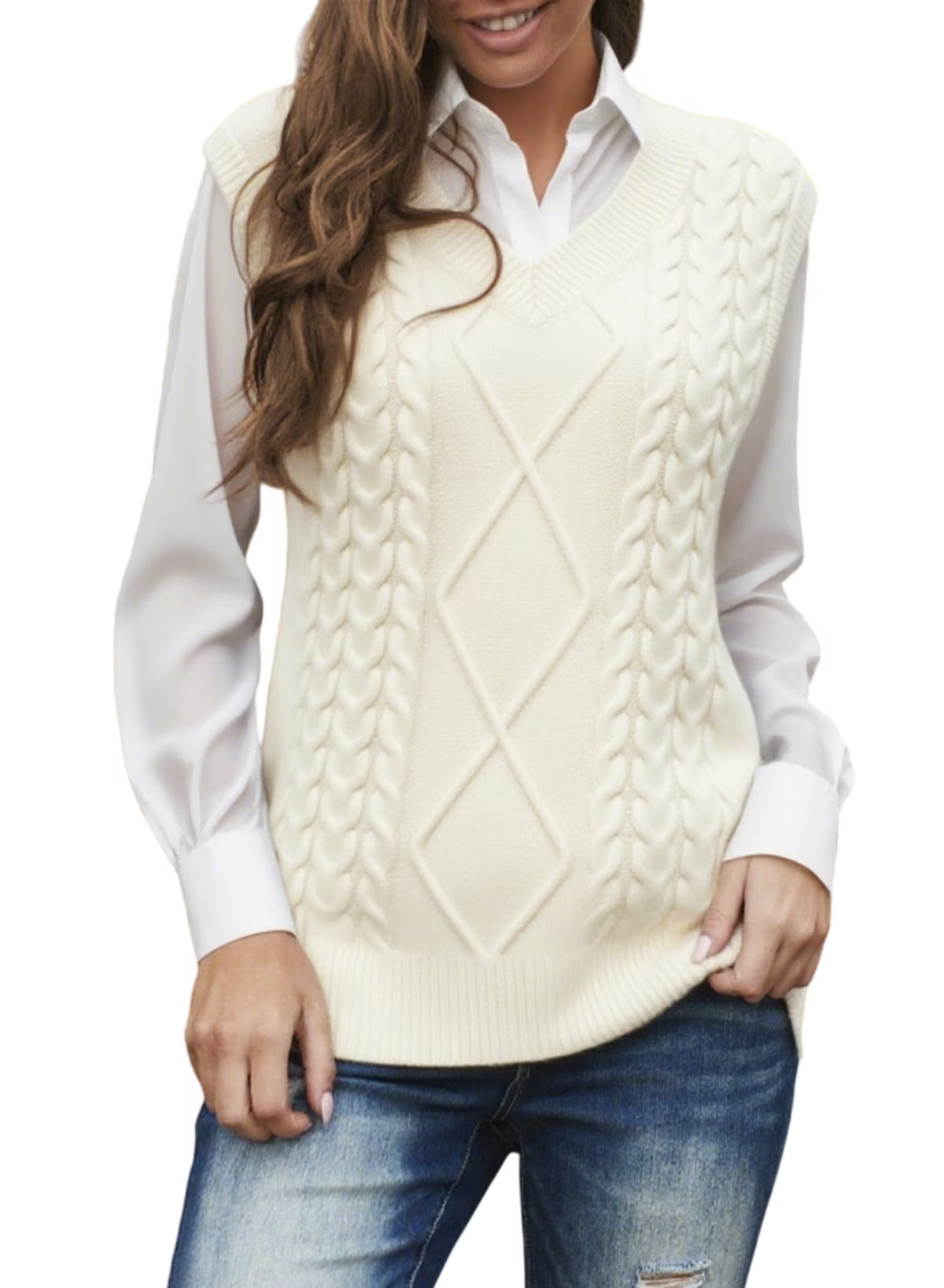 Women'S Loose Fit Classic Vintage Sweater Vest Dressy Casual Sleeveless Pullover