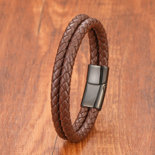 Stainless Steel Leather Bracelet, Titanium Steel Mens Jewelry, Hand Accessory