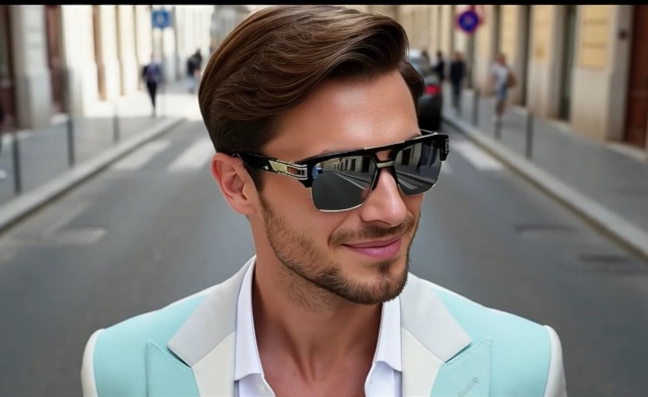 Designer Men Sunglasses Fashion Square Gold Hip Hop Model New Style Shades Blue