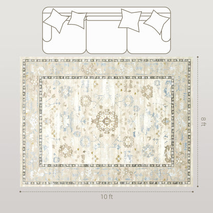 8x10 Area Rug, Indoor Boho Machine Washable Carpet for Living Room, Bedroom, Dining Room, Kitchen, Blue