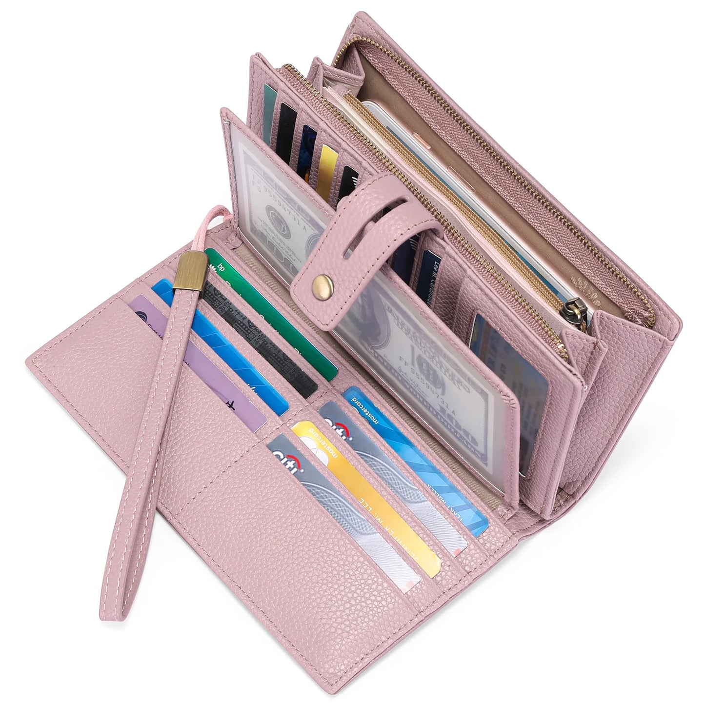Women Wristlet Wallets Large Capacity RFID Blocking Leather Wallets Credit Cards Organizer with Checkbook Holder