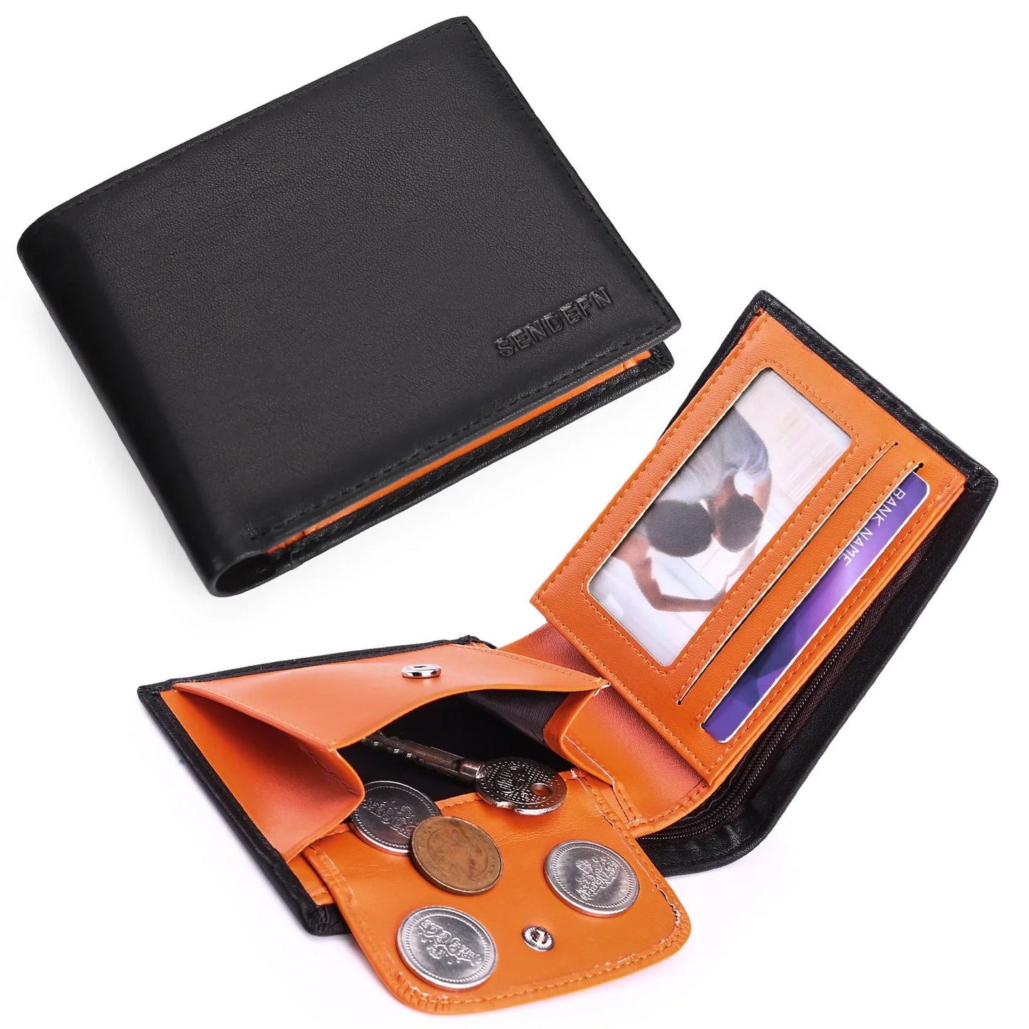 Trifold Wallets for Men-Rfid-Blocking Genuine Leather Wallet with 8 Card Slots