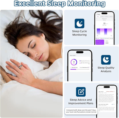 Smart Ring Health Tracker, Sleep Tracker Ring with Heart Rate, Waterproof Fitnes