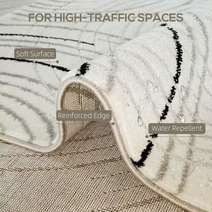 Modern Area Rug, Swirl Pattern Machine Washable Rug, Allergy-Friendly Floor Carpet For Living Room, Bedroom, Dining Room, Home Office, 170 X 120 Cm, Cream White
