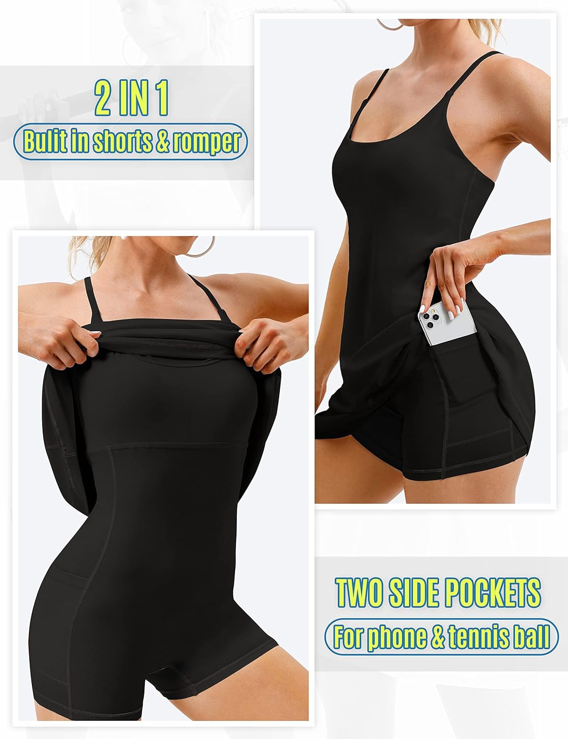 Womens Tennis Dress, Athletic Dress with Built-In Bra & Shorts Pockets Summer Dresses for Women Golf Outfits for Workout