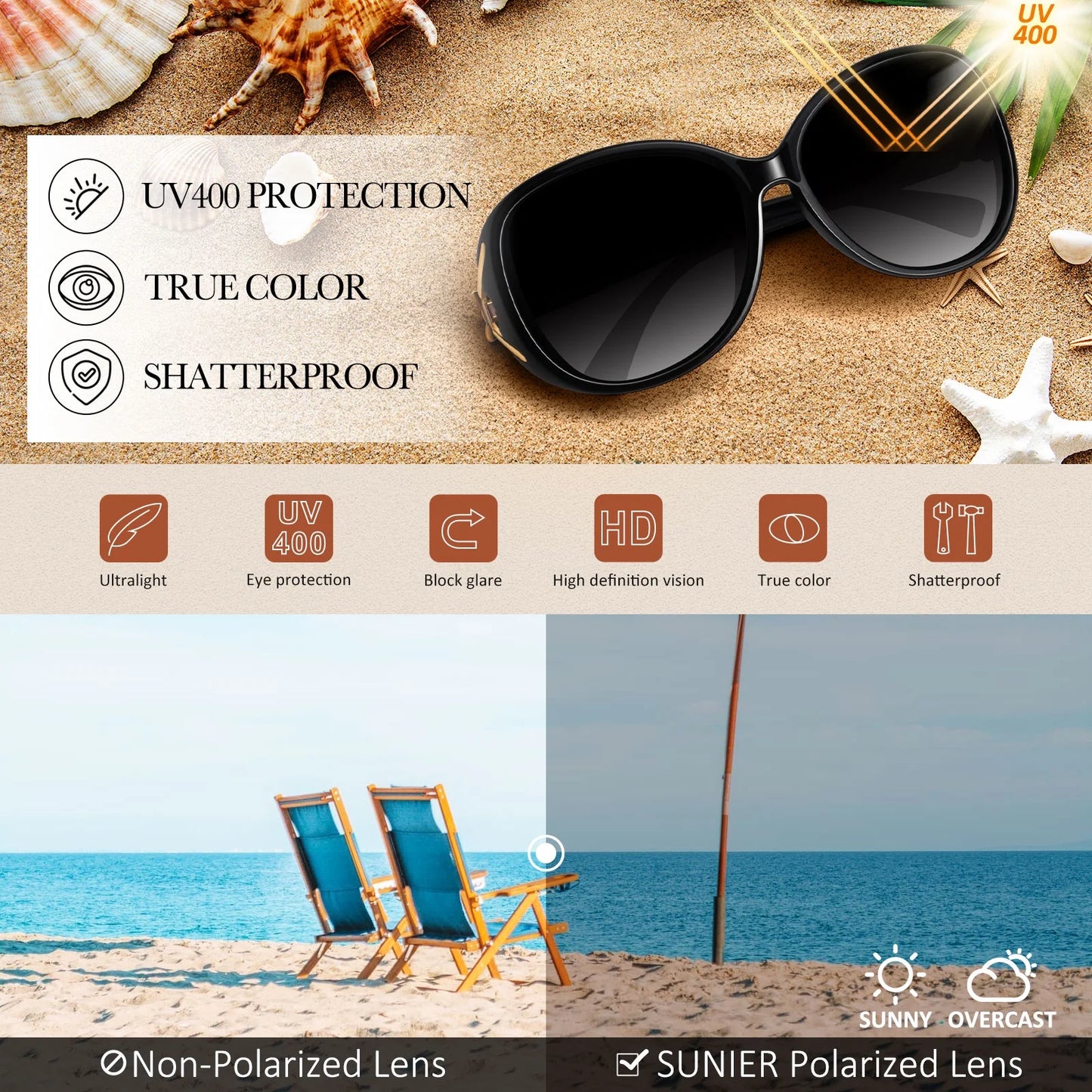 Retro Oversized Butterfly Polarized Gradient Brown Women Sunglasses Elegant Ladies Shades