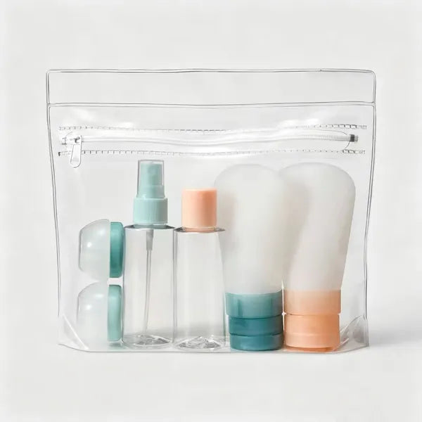 Travel Toiletry Bag Set 7 Pieces – Silicone And EVA, Lightweight Luggage Accessory Organizer