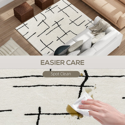 Modern Fluffy Area Rug, Geometric Pattern Washable Rug, Soft High Pile Floor Carpet For Living Room, Bedroom, Dining Room, Home Office, 170 X 120 Cm, Cream