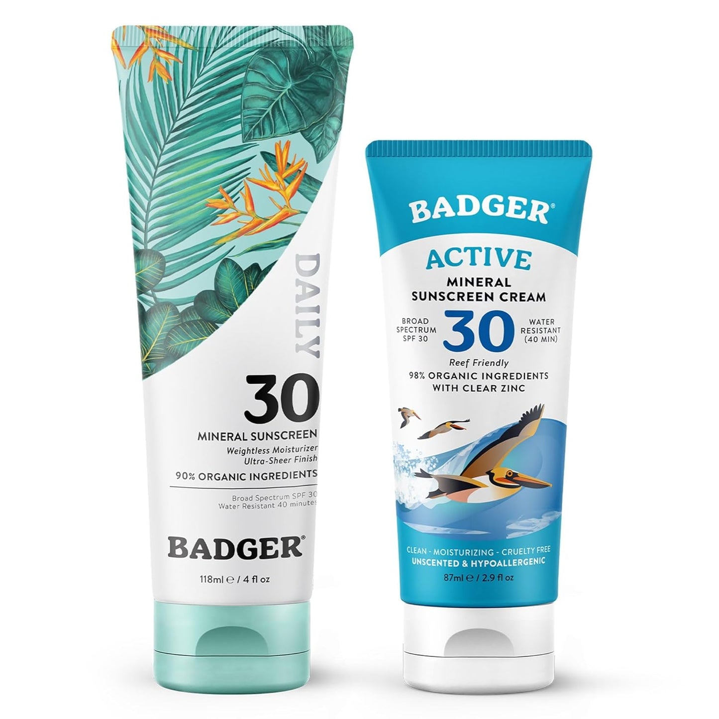 SPF 30 Sunscreen Bundle - Active Mineral and Daily Mineral Sunscreen, Reef-Friendly with Zinc Oxide