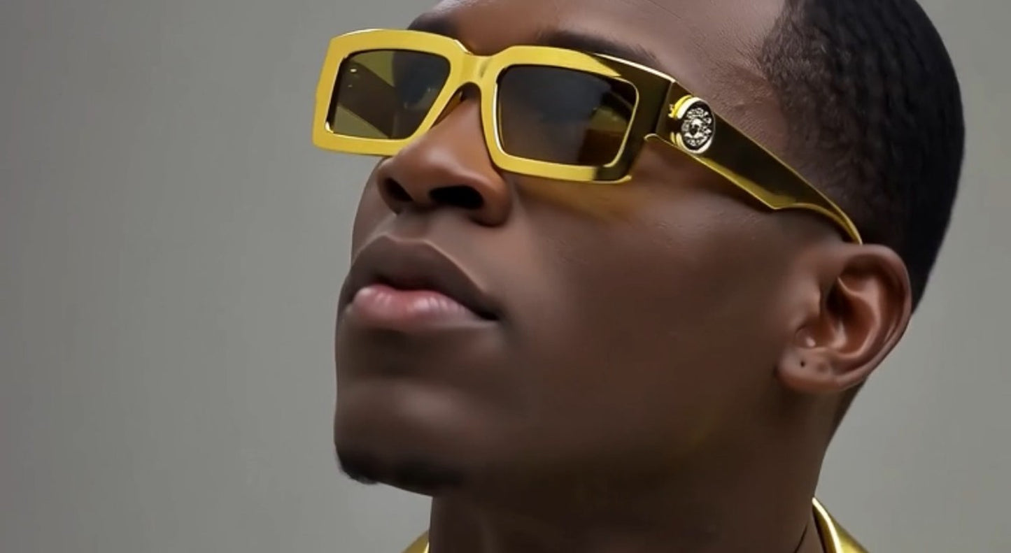 MEN SUNGLASSES HIP HOP SQUARE DESIGNER SHADES RETRO GOLD FRAME RAPPER FASHION