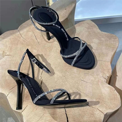 Spring And Summer Stiletto Sexy Open Toe Buckle Rhinestone Sandals