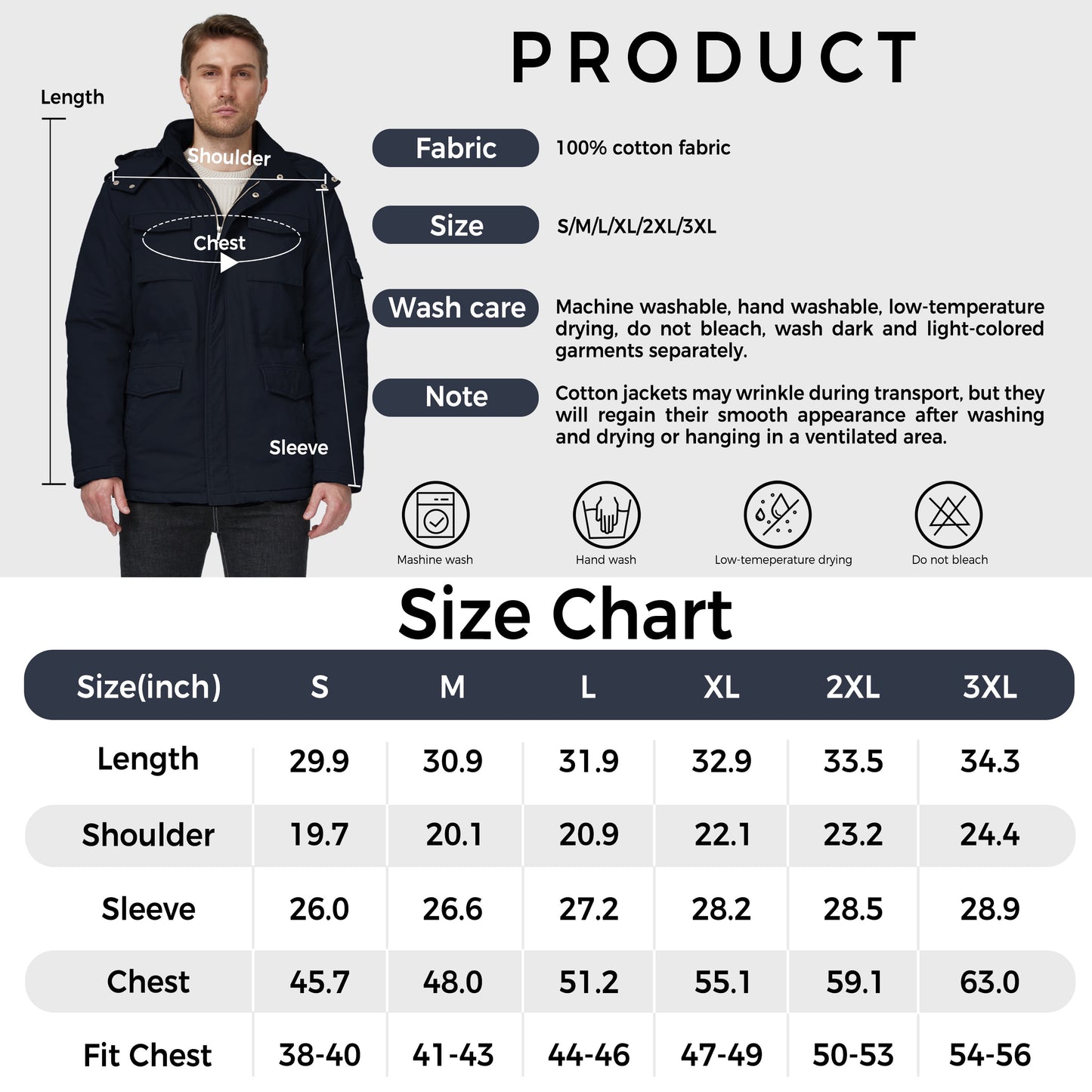 Men'S Winter Coat Warm Puffer Jacket Hooded Windproof Ski Outerwear Jacket Navy M