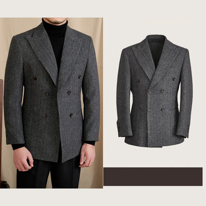 Tailored Wool-blend Herringbone Double-breasted Suit