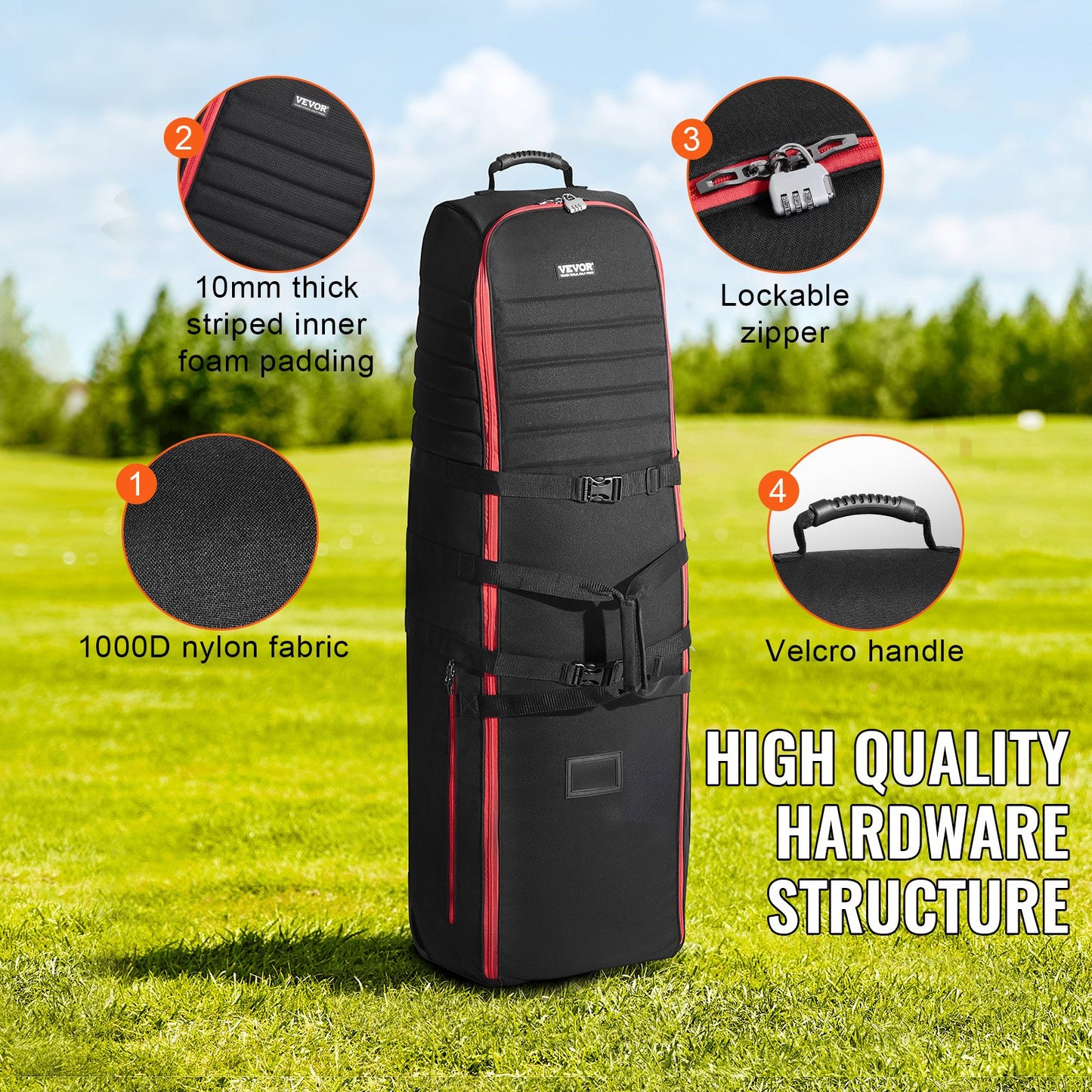 Golf Travel Bag, Outdoors Soft-Sided Golf Travel Cover Case, Heavy Duty Nylon Wear-Resistant, Padded Golf Luggage Case Cover With Wheels, Foldable Golf Club Storage Bag For Airlines