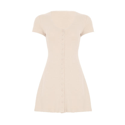 French Romantic Girl Style Base Breasted Knitted Dress