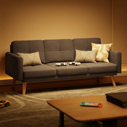 68"  and Couch with Side Storage Pocket and 4" Thick Cushions for Living Room, Dark Gray Modern Home Furniture