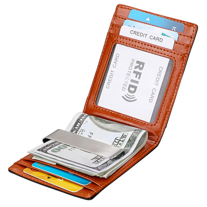 Mens Slim Leather Wallet with Money Clip RFID Blocking Bifold Credit Card Holder