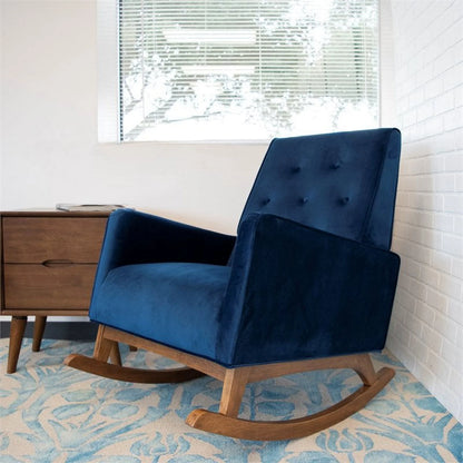 Mid-Century Modern Collin Rocking Chair, Blue Velvet