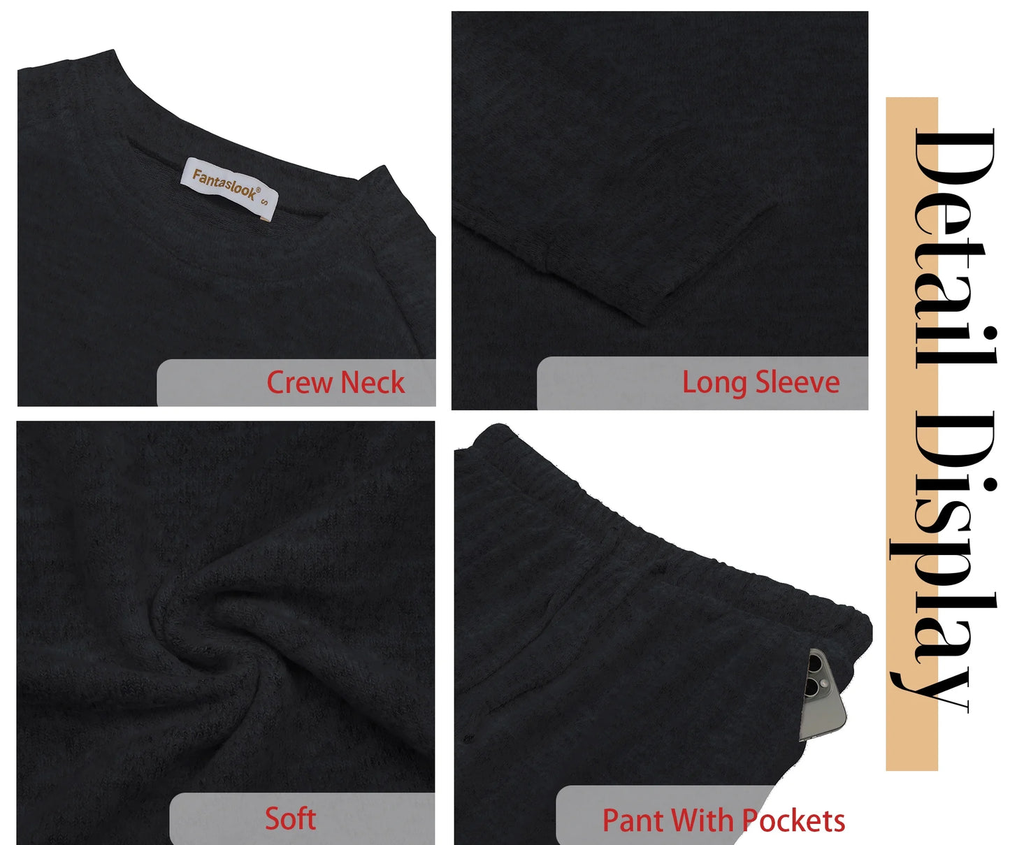 Womens Pajamas Sets Long Sleeve Top and Pant with Pockets Lounge Wear Set Oufits