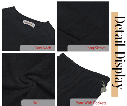 Womens Pajamas Sets Long Sleeve Top and Pant with Pockets Lounge Wear Set Oufits