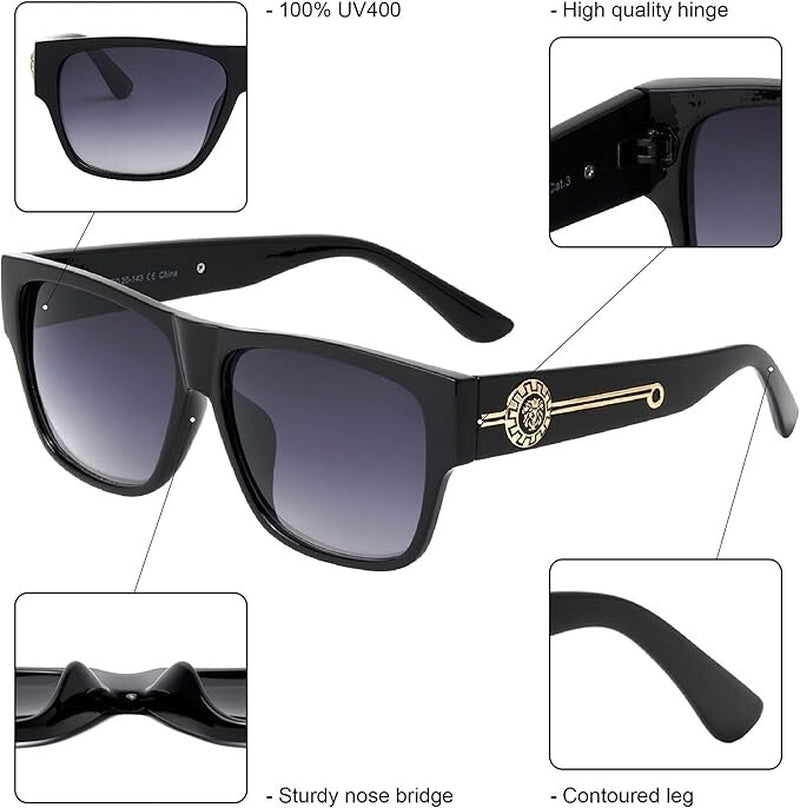 Men Sunglasses Fashion Design Tortoise Black Frame Hip Hop Style Square Shades