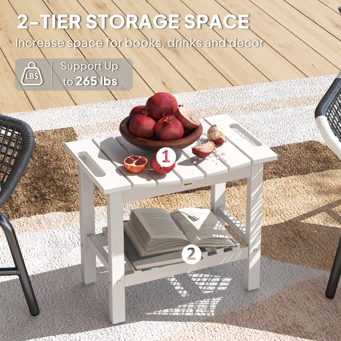 HDPE Shower Bench, Waterproof Shower Stool with Handle, Storage Shelf, Non-Slip Pads for Indoor Outdoor, White