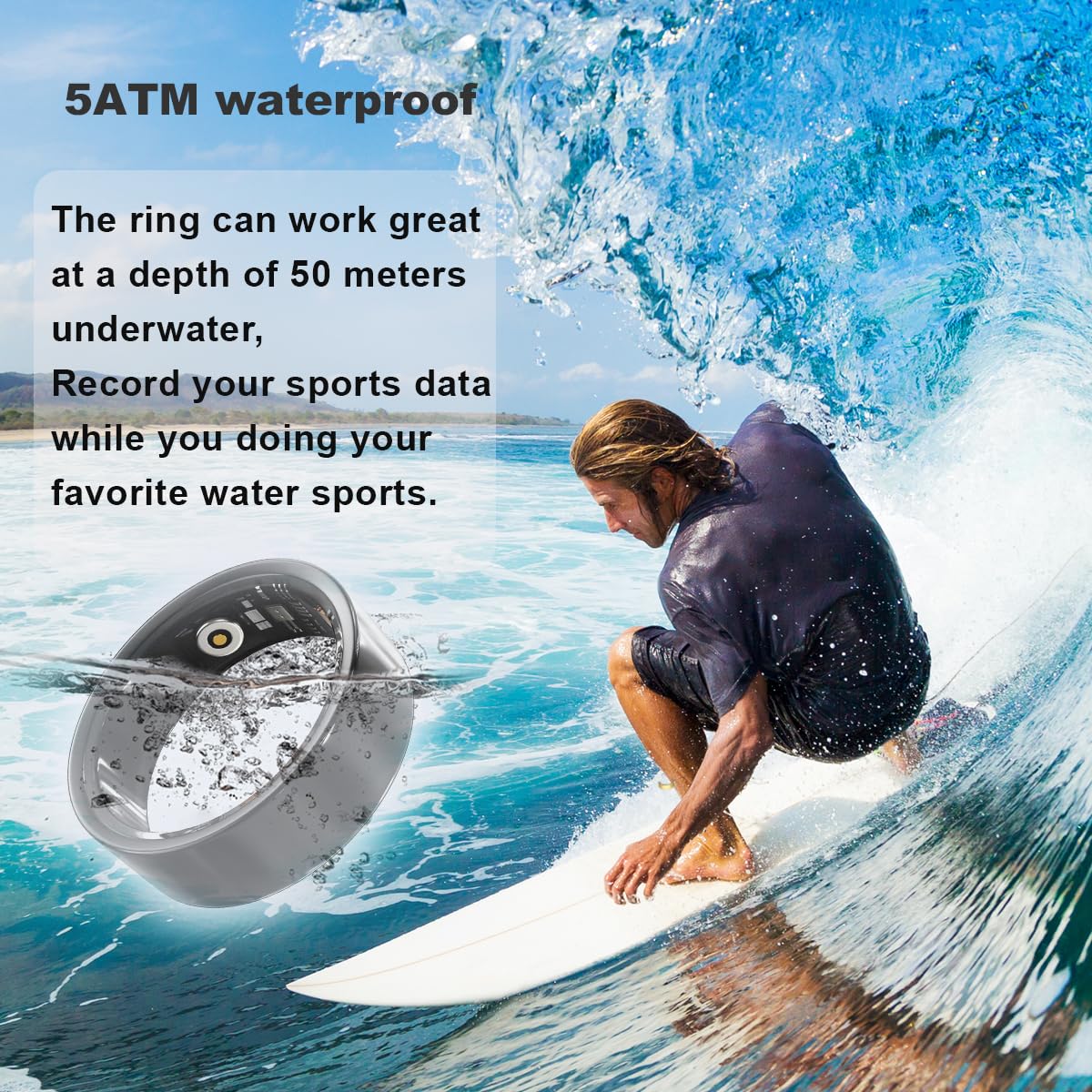 Health Smart Ring, Fitness Tracker, With Heart Rate, Blood Oxygen, Heart Rate Variability, Sleep Monitoring, Step Count, IP68 Compatible With IPhone And Android, No Subscription Fee Required