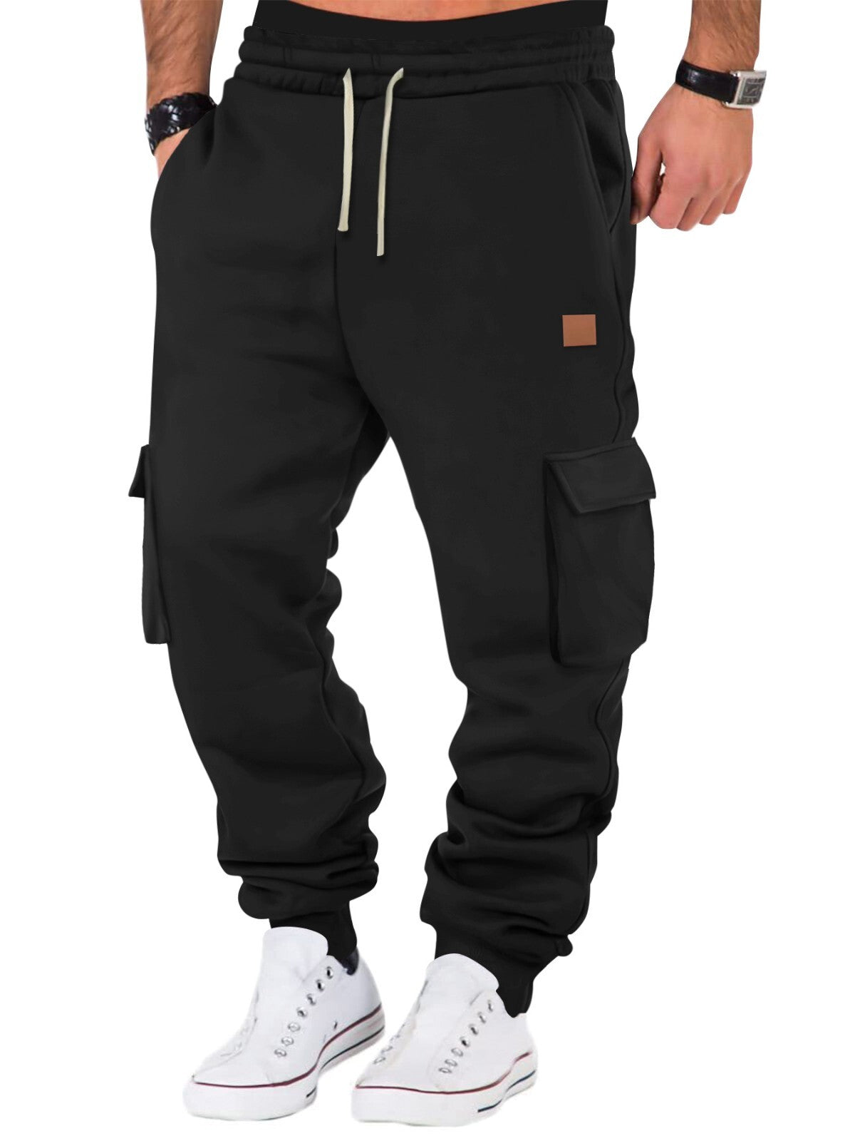 Men'S Winter Warm Activewear Cargo Track Pants Fleece Layer Joggers Sweatpants