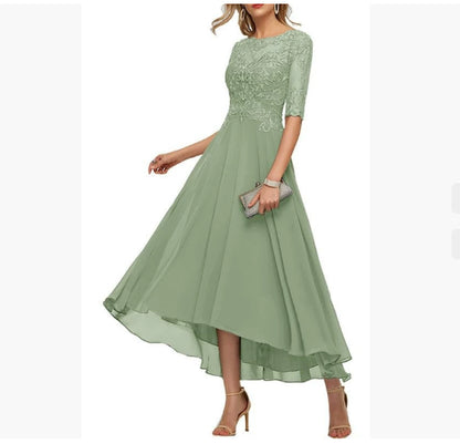 Lace Applique Half Sleeve Formal Party Dress