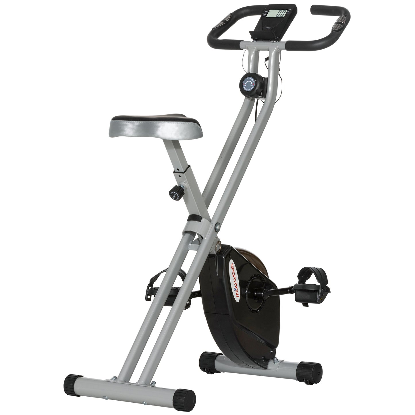 SPORTNOW Folding And Quiet Exercise Bike With 8-Level Magnetic Resistance And Heart Rate Sensor, For Home Gym, Black And Grey