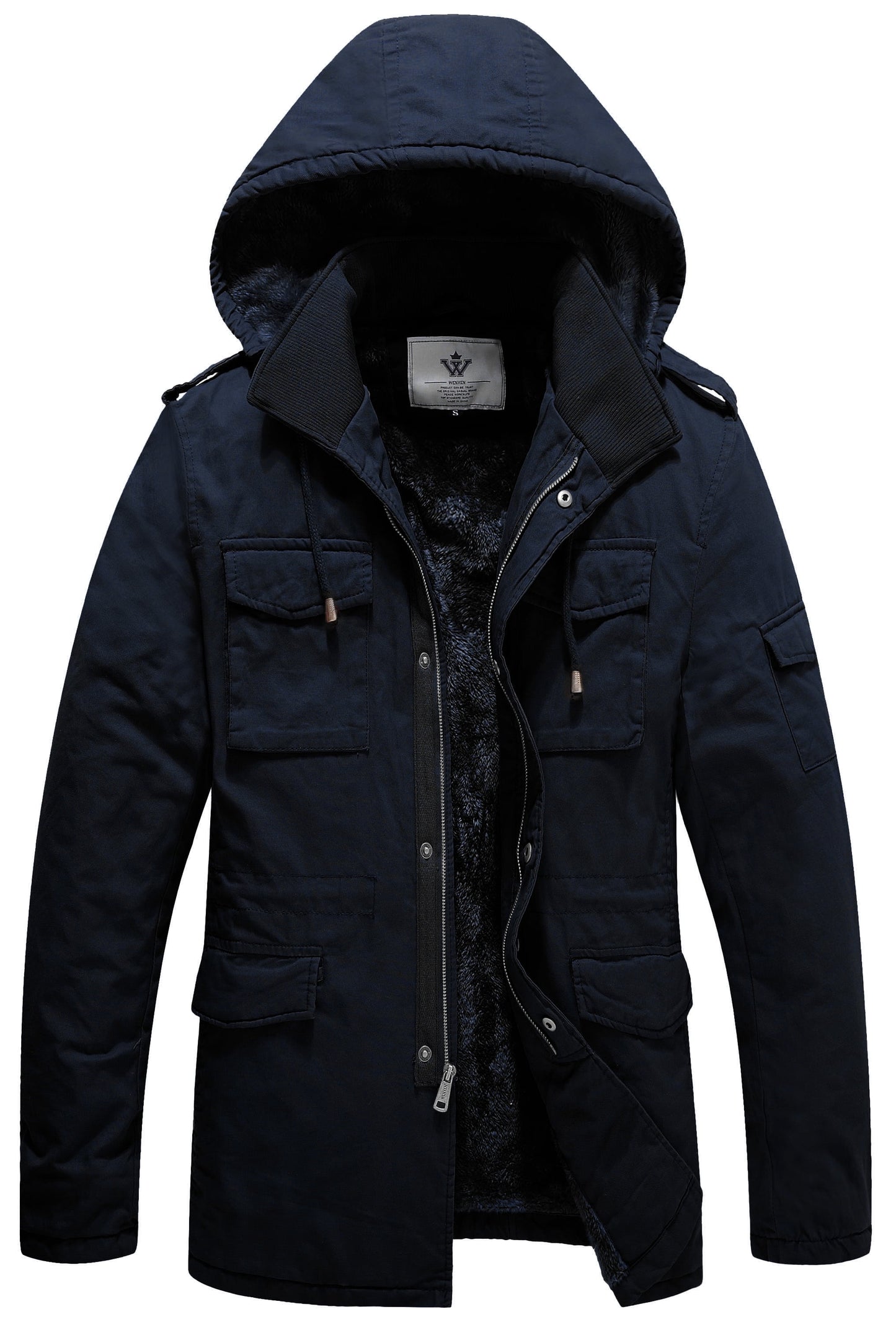 Men'S Winter Coat Warm Puffer Jacket Hooded Windproof Ski Outerwear Jacket Navy M