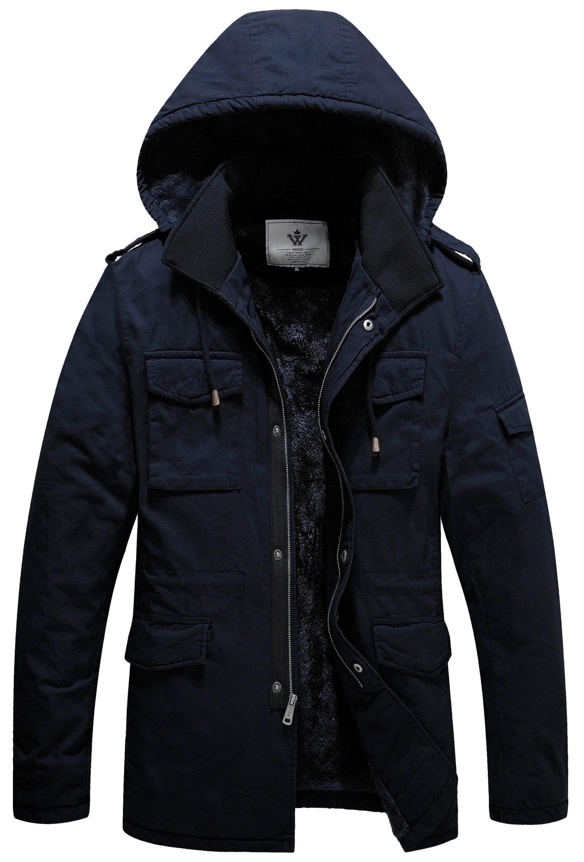 Men'S Winter Coat Warm Puffer Jacket Hooded Windproof Ski Outerwear Jacket Navy M