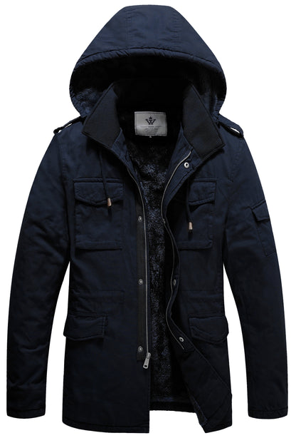 Men'S Winter Coat Warm Puffer Jacket Hooded Windproof Ski Outerwear Jacket Navy M