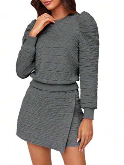 Fisoew Women's 2 Piece Lounge Wear Set Long Sleeve Argyle Sweatshirts And Wrap Skorts Casual Sets