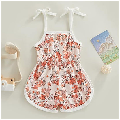 Toddler Baby Girl Clothing,floral Jumpsuit With Tie Up,jumpsuit Baby, Suspender Game Set