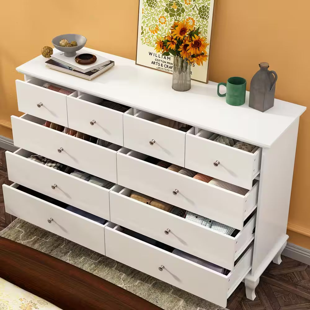 10-Drawer White Paint Finish Dresser Chest of Drawers Cabinet 35.4 In. H X 55.1 In. W X 15.7 In. D