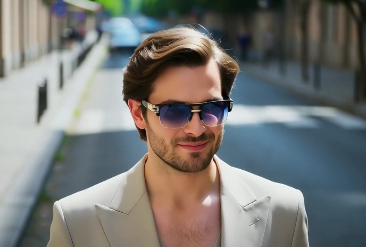Designer Men Sunglasses Fashion Square Gold Hip Hop Model New Style Shades Blue