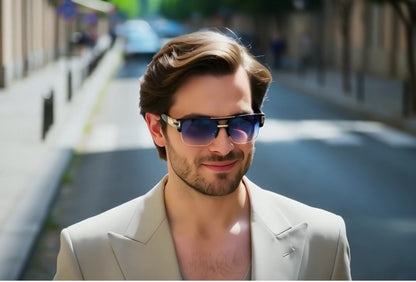 Designer Men Sunglasses Fashion Square Gold Hip Hop Model New Style Shades Blue