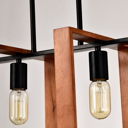 4-Light Kitchen Island Lights Pendant Light Farmhouse Dining Room Light Fixture, Rustic Wood And Black Metal Rectangular Chandelier, Hanging Lighting For Living Room,Conference Room, Home Office