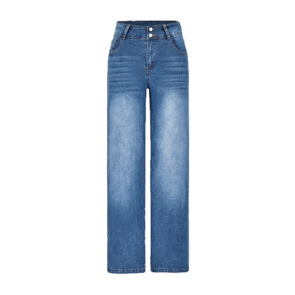 Womens Casual Straight-leg Denim Wide-leg Pants