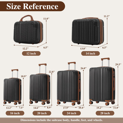 6-Piece Luggage Set, Durable Hardshell ABS Suitcase With Spinner Wheels, TSA Lock, Side Hooks, Lightweight Carry-On & Checked Luggage