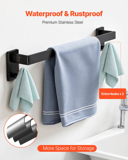 Matte Black Bathroom Hardware Set, 5 Pieces Stainless Steel Bathroom Accessories Set, 24-inch Towel Bar, Towel Rack, 2 Robe Towel Hooks, Toilet Paper Holder, For Bath Room, Wall Mounted