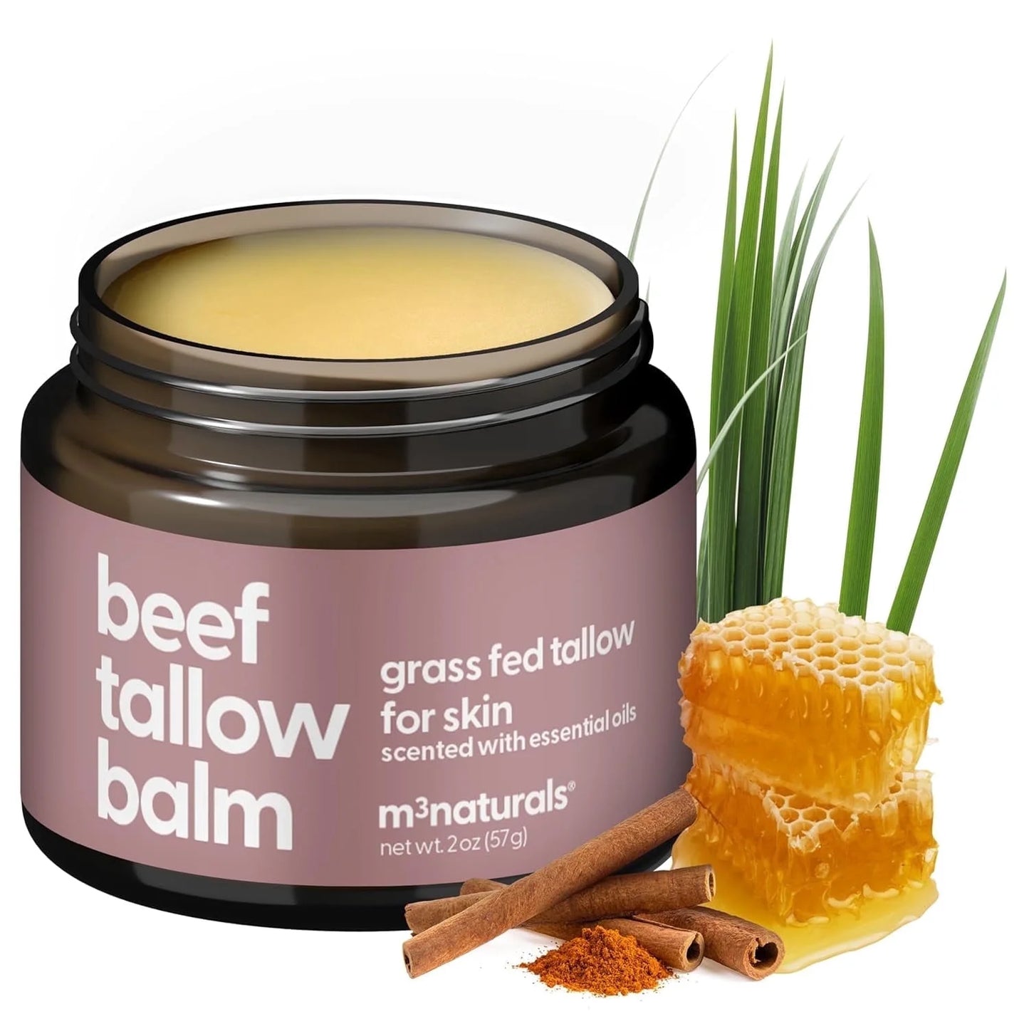 Grass Fed Beef Tallow Honey Balm with Essential Oils for Face and Body, Scented, 2 Oz