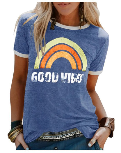 Women's Printed Round Neck Short Sleeve T-shirt