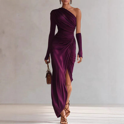 Textured Long-sleeved Elegant French-style Dress For Women
