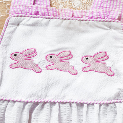 Baby Sweet Bunny Romper, Ruffle Trim Onesie With Adjustable Straps & Snap Closure