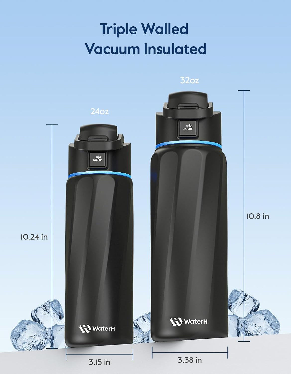BOOST Smart Water Bottle with Reminder & Tracker, Double Wall Vacuum Insulated Bottles Stainless Steel, 32Oz Bpa-Free Wide Mouth for Gym, Office, School, Ideal Gift for Christmas, New Year