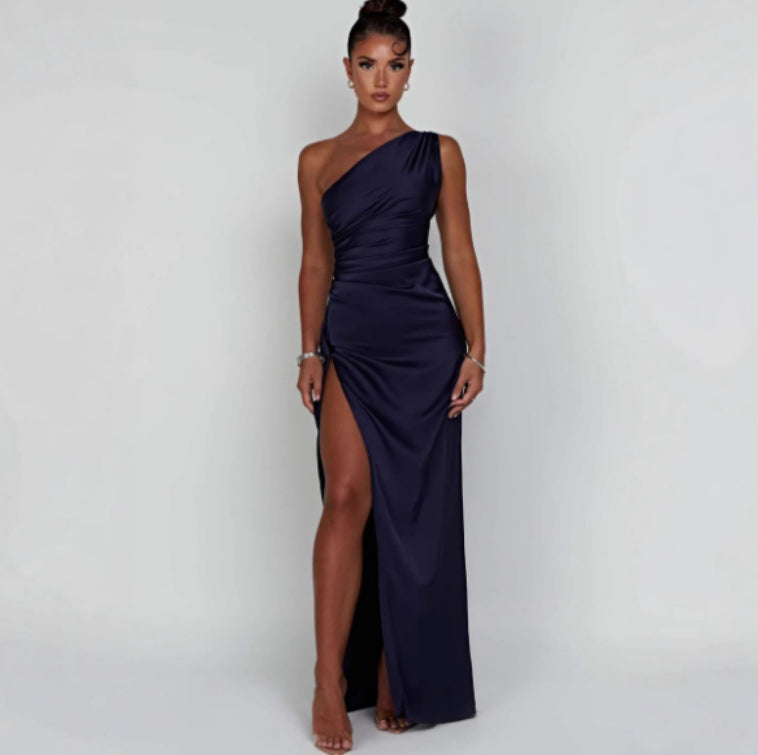 Women's Shoulder Slit Satin Dress Sleeveless
