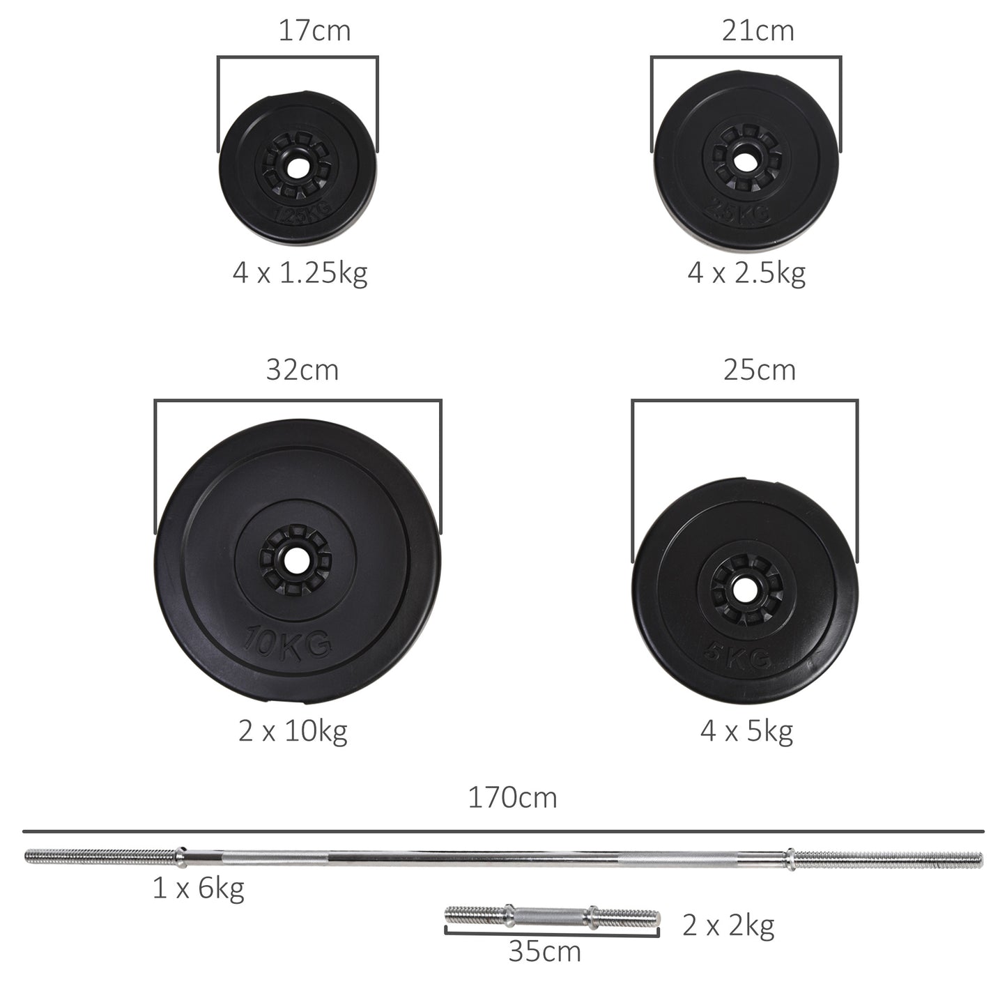 Dumbbell And Barbell Set With 65kg Adjustable Barbell Weights Set, For Home Gym - Black